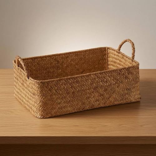 Panier paille tressé rectangulaire : ranger les placards profonds facilement - 5