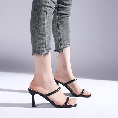 Image of Goderci Women's Two Straps Kitten Heel Sandals | 3 inch Kitten Heel, Fashion Square Open Toe, Slip On Summer Mules, for Party, Wedding, Daily