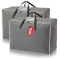 CHARMDI 2er-Pack 105L Aufbewahrungstaschen, Kleiderschrank-Aufbewahrungsorganisator, atmungsaktive große Aufbewahrungstaschen, 3-seitiger Reißverschluss oben, Bettdecken-Aufbewahrungstasche mit