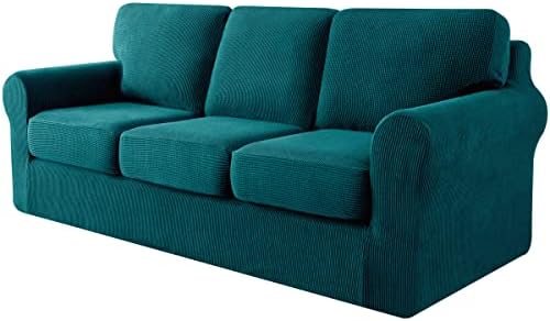 subrtex 2-Seater Sofa Cover with 2 Separate Cushions and 2 Backrests Covers, 5 Pieces Stretch Sofa Slipcover Replacement Furniture Protector (Loveseat, Light Blue)
