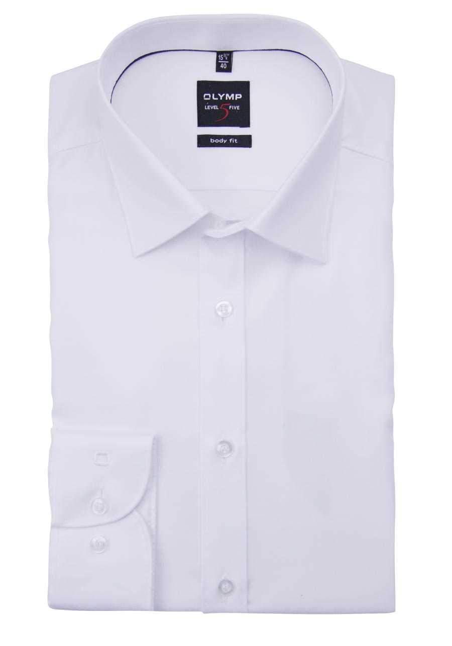 OLYMP Level Five Body Fit Camisa de manga larga New Kent cuello sarga elástica blanca, Blanco, 42