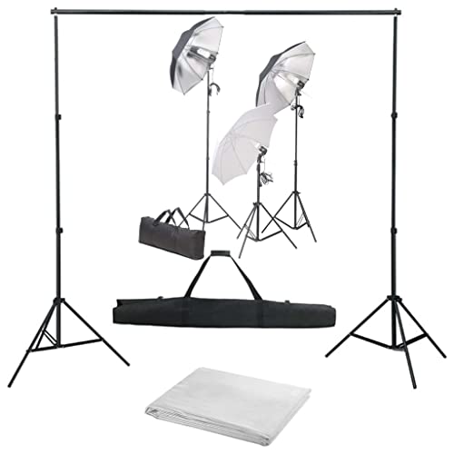 vidaXL Kit de Estudio Fotográfico, Kit con Set de Luces y Fondo, Lámparas para Fotografía, Kit de Iluminación Soportes y Telón de Fondo