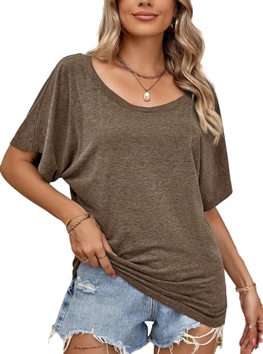 Image of Hilinker Womens Sexy Off The Shoulder Tops Short Batwing Sleeve T Shirt Oversized Casual Tee