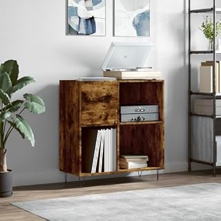 XLUMIO Armoires et stockage, armoires de rangement multimédia et racks, armoire à disques en chêne fumé 84,5 x 38 x 89 cm en bois d’ingénierie - Les Beatles, Paul McCartney, John Lennon, RIngo Starr, George Harrison