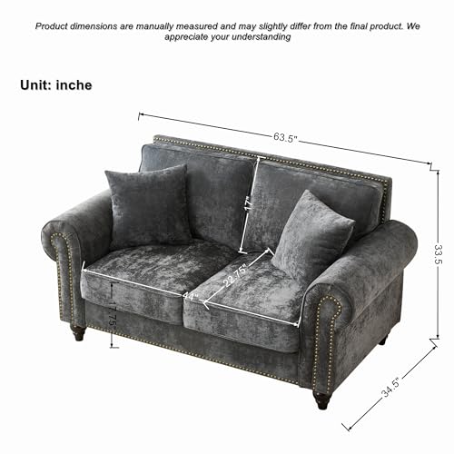 Image of KEIKI 2-Piece Sofa Set with 1 Oversized Chenille 3-Seater Sofa & 1 Loveseat Sofa, Upholstered 5-Seater Couch Set with Nailhead Trim, High-Density Foam Cushions, Rolled Arms, for Living Room, Grey