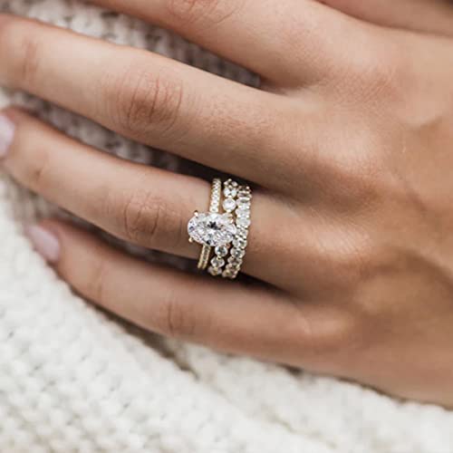 Aojun 14K Gold Vermeil S925 Sterling Silver 1.5Ct Pear Shaped Cubic Zirconia Promise Halo Engagement Promise Eternity Ring For Women (Oval-Gold, 8) #TOP1
