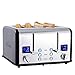 Toaster 4 Scheiben, CUSIMAX Toaster Edelstahl mit LED-Anzeige, 4 extra breite schlitze toaster schwarz, 2 individuelle Bedienfelder mit 6 Bräunungsstufen, Abbrechen, Aufwärmen & Auftauen Funktion