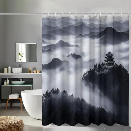 Rideau de douche polyester imperméable noir et blanc 180x200 pour baignoire et douche - 2