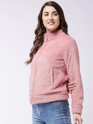 Image of Modeve Women Solid Full Sleeve Fur Standard Length Jacket For Winter
