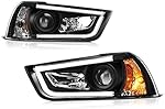 [For 2011-2014 Dodge Charger Xenon HID Model] OLED Neon Tube Black Projector Headlight Headlamp Assembly, Driver & Passenger Side