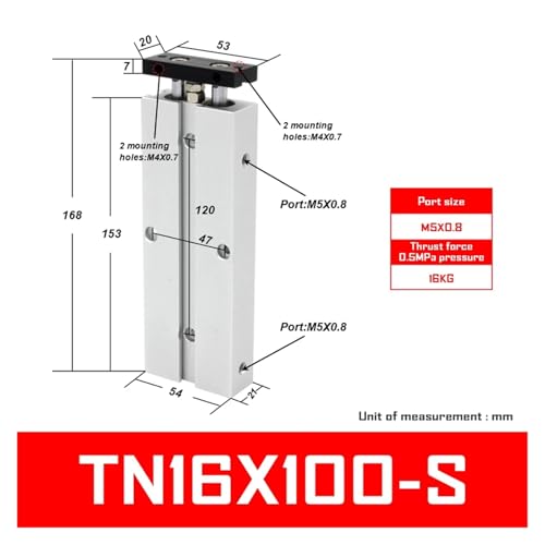 Vérin TN16X50S double tige pour corriger les défauts d'alignement mécanique