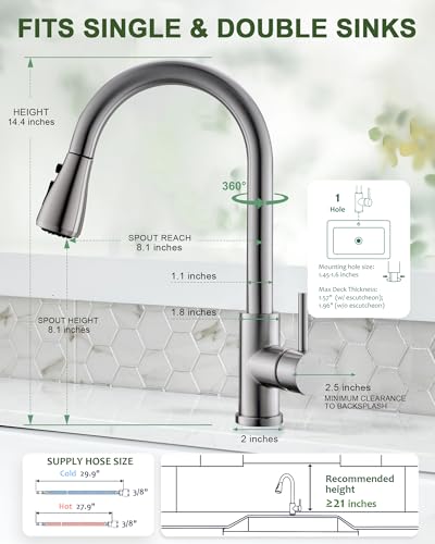 Vfauosit 06BNV Kitchen Faucets, Kitchen Sink Faucet With Pull Down Sprayer Brushed Nickel Stainless Steel Modern High Arc Single Handle Single Hole Pull Out Kitchen Faucet For Bar Laundry Rv Utility Sink thumb #5