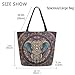 Fashion Extra Large Shoulder Tote Bag, Ethnic Mandala Boho Elephant Canvas Durable Daily Weekender Handle Bag Ideal for Gym Picnic Yoga Beach Travel Kitchen Market Grocery Shopping