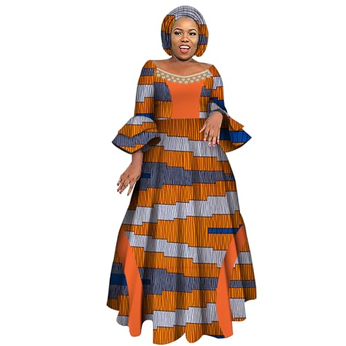Image of iooiooi Womens African Print Party Maxi Dress Tradition Dashiki Ankara Long Dress & Headwrap