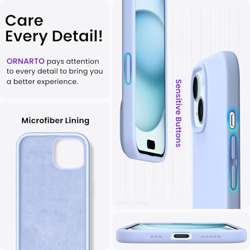 ORNARTO Compatible with iPhone 15 Case 6.1, Slim Liquid Silicone 3 Layers Full Covered Soft Gel Rubber Phone Case, Anti-Scratch Shockproof Protective Cover 6.1 Inch, Baby Blue by ORNARTO - Image 4
