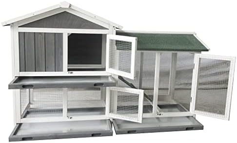 BUNNY BUSINESS The Grove Grey Double Decker Rabbit/Guinea Pig Hutch and Run EXTRA DEPTH WITH FLOOR (GREY GROVE, HUTCH AND COVER)