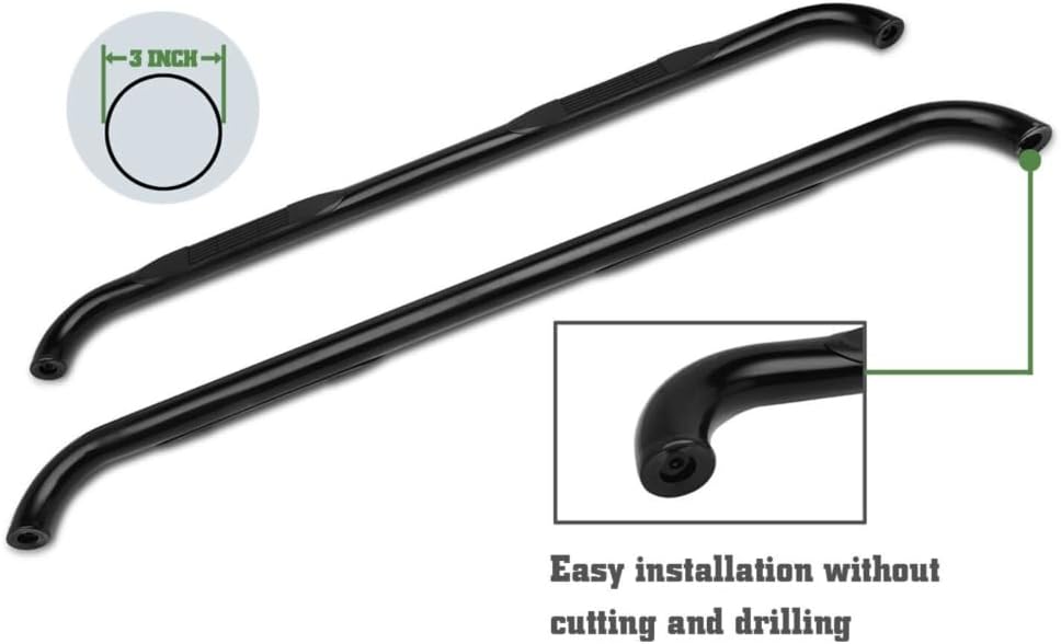 2pcs 3" Steps Nerf Bars Running Boards Left Driver Right Passenger Side Round Mild Steel Gloss Black Powder Coated for Super Cab 3/4 Door BA2-12A-M420