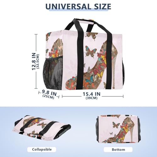 Butterflies High-heeled Shoe Large Beach Bag Waterproof Beach Tote Bags for Women Travel Gym Pool3