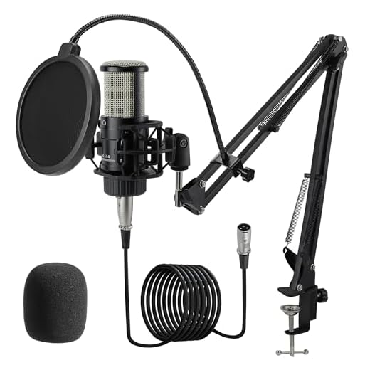 ALABS Microfone condensador XLR, kit profissional de microfone de gravação cardioide com diafragma de 25 mm para transmissão, podcast, canto, vocal, microfone de estúdio com braço de boom, filtro pop (AC22)