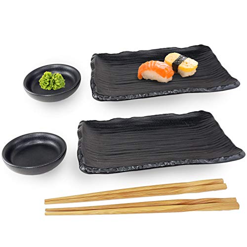 Happy Sale 6 Piece Japanese Style Sushi Plate Dinnerware Set Black