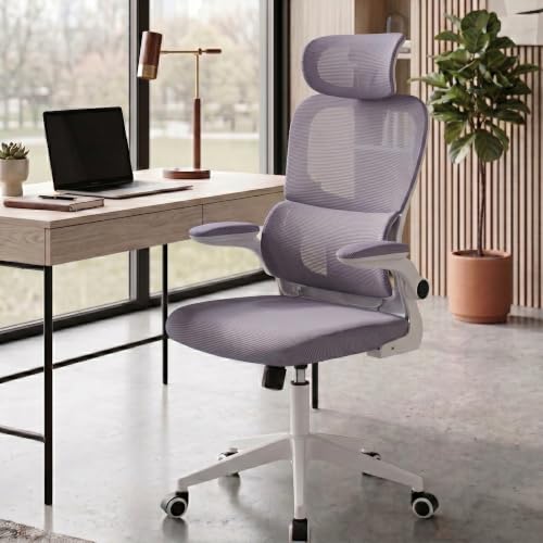 Cadeira Escritório Ergonômica Stoel Summit Pro Confortável Ajuste de Altura, Reclino em 120 Graus, Apoio de Cabeça com Ajuste, Apoio Lombar 3D, Encosto Mesh Respirável Cinza