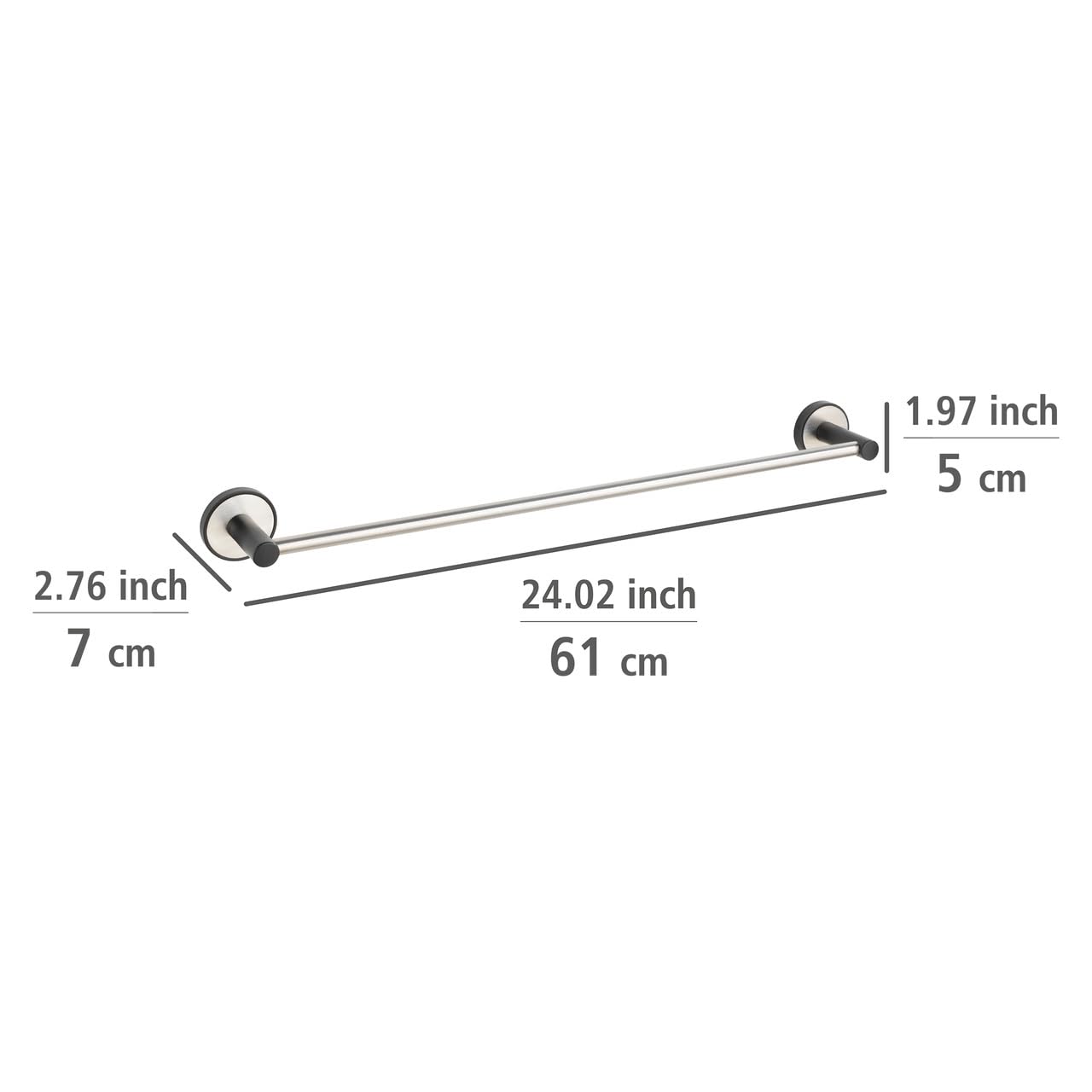 WENKO Toallero Uno Udine con UV-Loc®, soporte de pared para toallas de acero inoxidable cepillado y lacado en negro mate, fijación sin taladrar con sistema adhesivo UV-Loc®, 61 x 5 x 7 cm