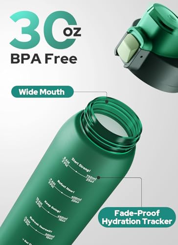 Image of Opard Zip 30oz Plastic Water Bottle Dishwasher Safe, Leakproof Flip-Top Lid, BPA Free Tritan, Wide Mouth Reusable Sports Water Bottle for Gym Hiking Commuting Outdoor Travel and School