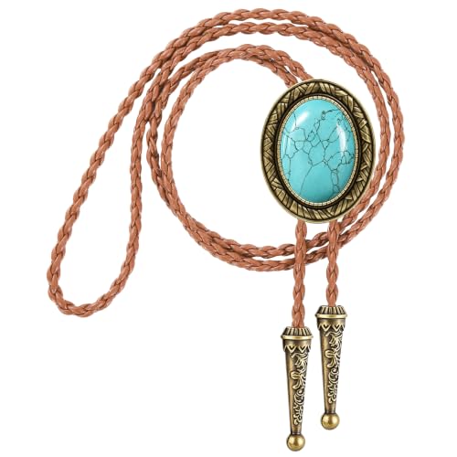 Image of Jeilwiy Bolo Tie for Men Western Cowboy Tie Necklace Gold Bolo Tie Leather Necktie Halloween Tie Accessories for Women