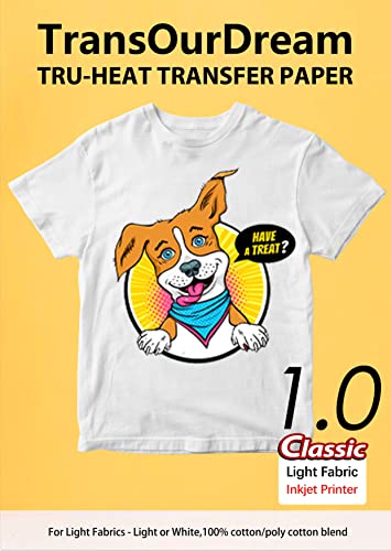 TransOurDream Tru-Iron on Heat Transfer Paper for Light T Shirts Clear Background Iron on Transfers for Light Fabric Printable Heat Transfer Vinyl (AU-L1-10)