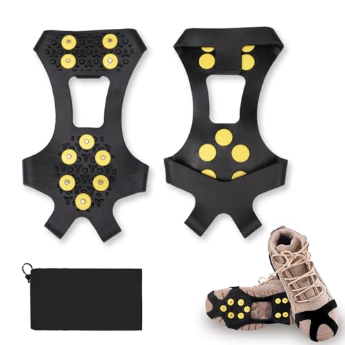 yotutun Schuhspikes, Größe 40-44 Winter Anti Rutsch Schuhkrallen mit 10 Edelstahl Zähnen Stretch Schuhe Steigeisen Universal Anti Slip Ice Klampen für Herren Jugend Winter Walking Wandern Bergsteigen
