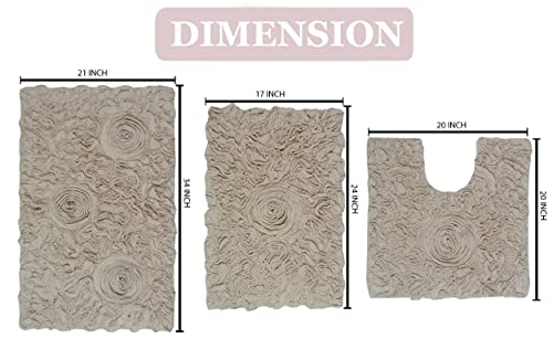 Home Weavers Bellflower Collection 3 Piece Rugs Set Absorbent Cotton Soft Bathroom Rugs, Machine Washable And Dry, 17"X24", 21"X34", 20"X20", Linen #TOP2