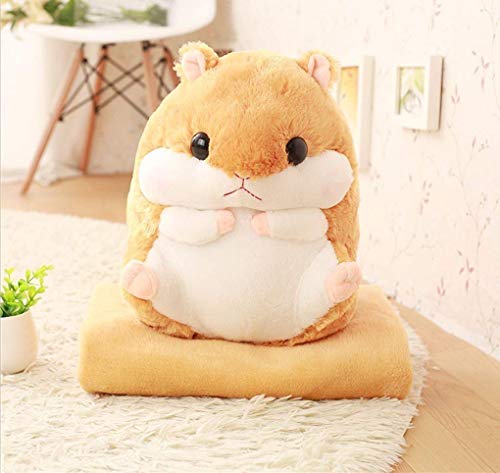 YunNasi 2 in 1 Hamster Kuscheltier Plüschtier Hamster Kissen mit Kuscheldecke Super Süßes Geschenk für Kinder und Freundin 50cmX30cm (Hellbraun)