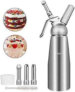 Wodesid 500mL Portable Whipped Cream Dispenser with 3 Stainless Steel Decorating Nozzles
