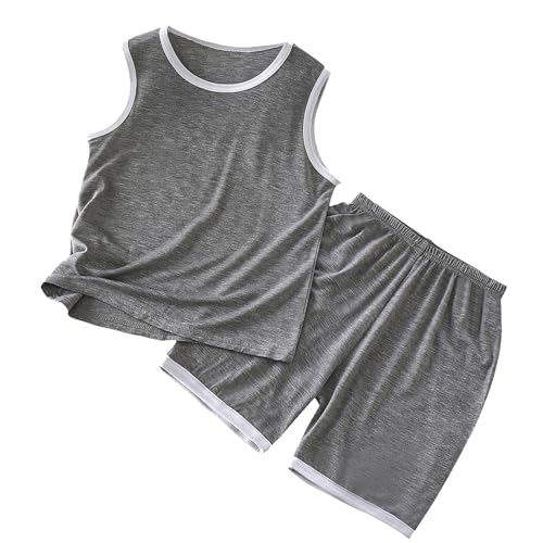 Soft Cotton ?ajam?s Set Teens Boys Sleeveless Tank Top & Shorts 2PCS ?le?pwear Kids Comfy (Dark Gray, 13-14 Years)