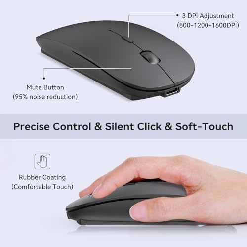 Wireless Mouse for MacBook Air/Pro, USB A & USB C Laptop Mouse (Black) - 4