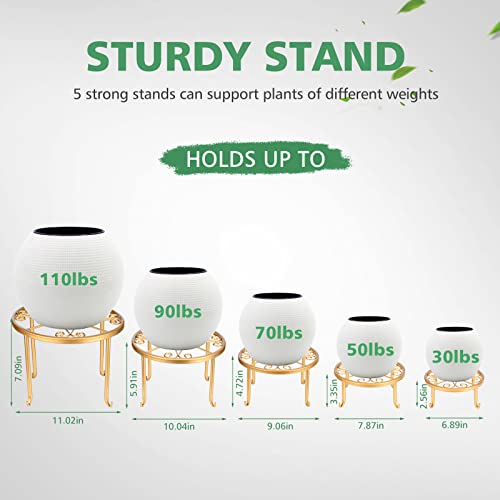 5 Pack Gold Metal Plant Stand for Outdoor & Indoor Use - Heavy Duty Bronze Flower Pot Stands with Rustproof Iron Round Plant Shelf