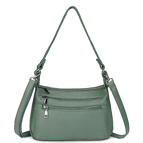 YALUXE Women's Real Leather Shoulder Bag Medium Size Handbag Purse with Multiple Zip Pockets2