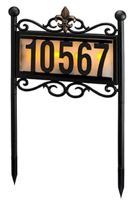 Natures Mark Solar Power Lighted House Numbers Address Stake Sign - LED Illuminated Outdoor Metal Light Up House Number Sign Decor for Home Yard Street (Metal Stake)