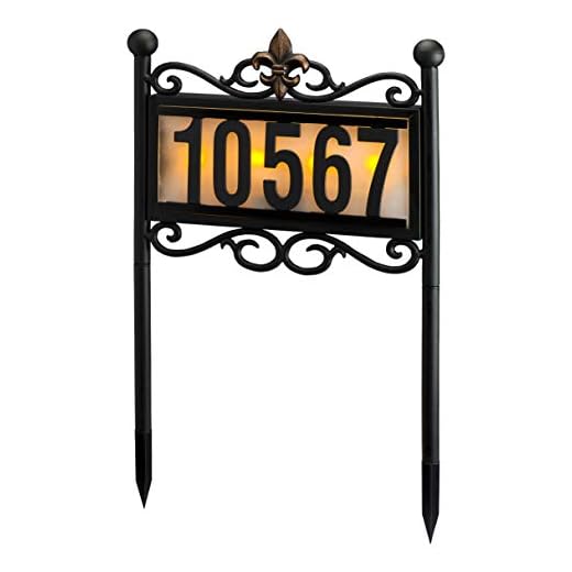Natures Mark Solar Power Lighted House Numbers Address Stake Sign - LED Illuminated Outdoor Metal Light Up House Number Sign Decor for Home Yard Street (Metal Stake)