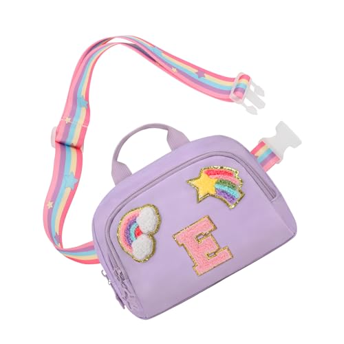 Fanny Pack for Girls, Cute Purse for Girls Teens Crossbody Bag for Kids Belt Bag With 2 Compartments Trendy Stuff Graduation Birthday Gifts for 4 5 6 7 8 9 10 11 12 13 Years Old Initial E-Purple