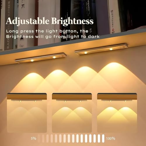 Image of FLYNGO Motion Sensor Under Cabinet LED Light, 3 Color Modes Closet Light with Stepless Dimming for Kitchen, Cabinet, Wardrobe, Bedroom, Cupboard (30CM - Pack of 2)