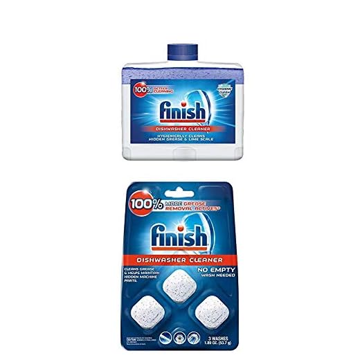 Finish Dual Action Dishwasher Cleaner: Fight Grease & Limescale, Fresh, 8.45oz and Finish In-Wash Dishwasher Cleaner: Clean Hidden Grease & Grime, 3ct