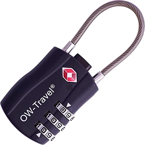Kabelschloss 3 Stellig Zahlenschloss Kofferschloss Vorhängeschloss Gepäckschloss Sicherheitsschloss TSA Lock Cable USA Schloss Zahlencode für Reise Koffer Spind Rucksack Luggage: 1er set Schwarz Cover
