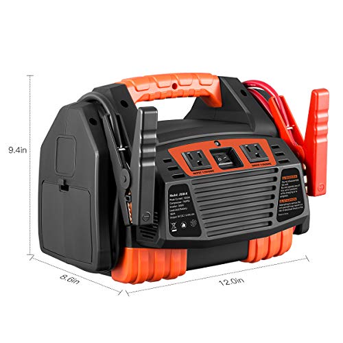 Kinverch Portable Power Station Jump Starter 1500 Peak/750 Instant Amps with 300W Inverter,150 PSI Air Compressor