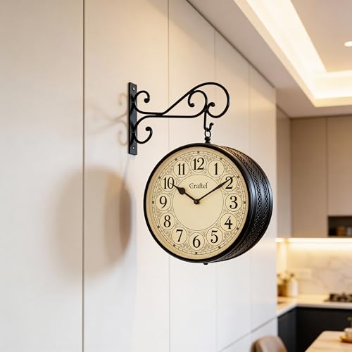 Image of CRAFTEL Double Sided Station Wall Clock | Both Side English Dial | Gift for Home Hall Living Room | Dial - 10 Inch, Matte Black | 365 Days Machine Replacement Warranty