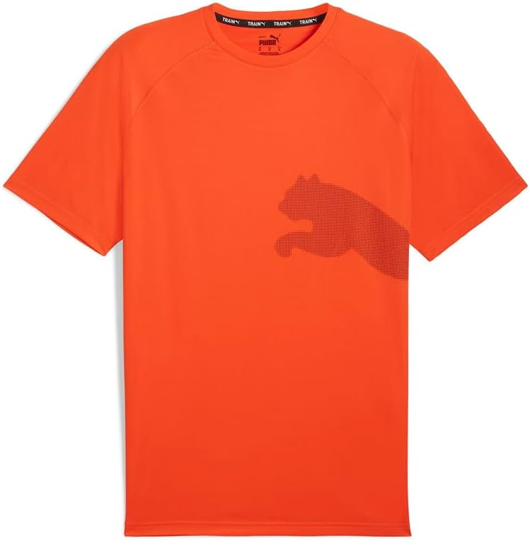PUMA Mens Train All Day Cat Crew Neck Short Sleeve Athletic Casual Tops Casual - Orange