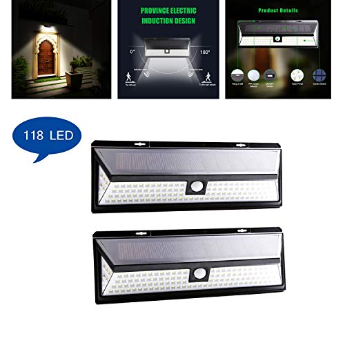 Preisvergleich Produktbild HULYZLB Solarleuchten Garten,118 LED Solar Lights Outdoor Bewegungsmelder, wasserdichte Nachtsicherheitswandleuchte,A / 2pack