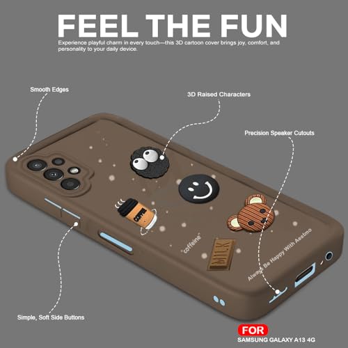 Image of AESTMO Back Case Cover for Samsung Galaxy A13 4G | Cute Fun Cartoon 3D Ball | Coffee Silicone Case | Full Body Protection | Camera Protection Back Cover for Samsung Galaxy A13 4G (Brown)