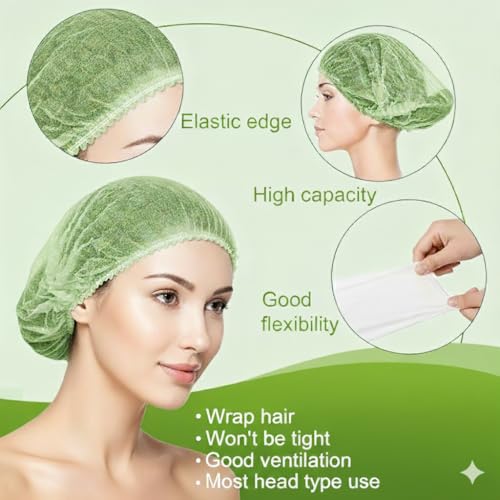 Image of Disposable Bouffant Caps for Women & Men | Non Woven Hair Net Cap | Elastic Head Cover for Hospital, Kitchen, Food Industry, Spa & Salon Use (Surgical Freen, PAck Of 400)