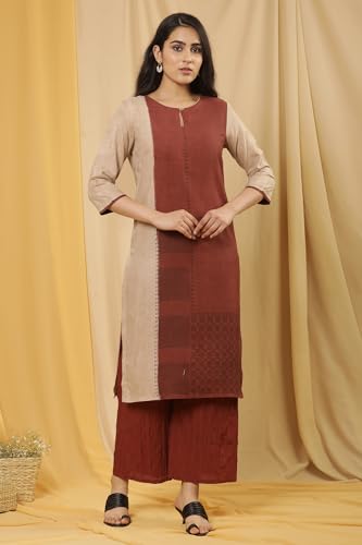 Image of W Women Red Geometric Print Viscose Kurta Set With Parallel Pant